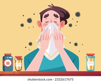 Allergy sneeze pollen seasonal allergic concept. Vector graphic design illustration