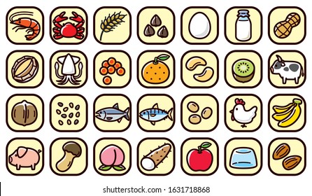 Allergy specific raw materials, 28 items icons.