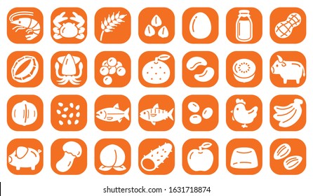 Allergy specific raw materials, 28 items icons.