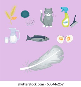 Allergy symbols disease healthcare food viruses health flat illness allergen symptoms disease information vector illustration.