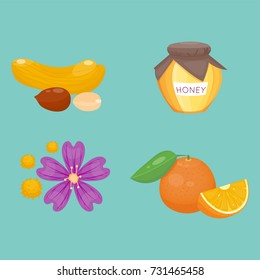 Allergy symbols disease healthcare food viruses health flat illness allergvector illustration.