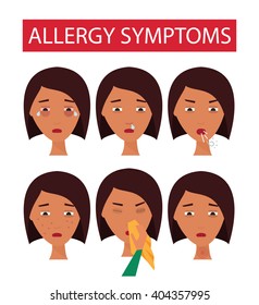 Allergy Symptoms Allergic Woman Faces Vector Stock Vector (Royalty Free ...