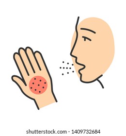 Allergy symptoms color icon. Respiratory disease and itchy rash. Effect of allergens on human. Symptomatic treatment. Asthma, sneezing, atopic dermatitis. Isolated vector illustration