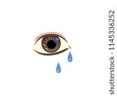Allergy symptoms concept. Eye with teardrop in cartoon hand drawn style. Allergic intolerance or ophtalmology lacrimation problems. Medical healthcare problem. Vector illustration