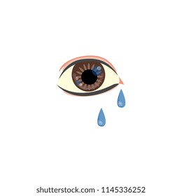 Allergy symptoms concept. Eye with teardrop in cartoon hand drawn style. Allergic intolerance or ophtalmology lacrimation problems. Medical healthcare problem. Vector illustration