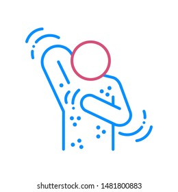 Allergy symptoms line color icon. Skin rash. Dermatological diseases. Itchy spots on body. Sign for web page, mobile app, button, logo. Vector isolated element. Editable stroke.