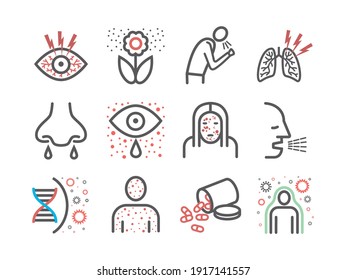 Allergy symptoms line icons infographic. Vector sign for web graphic.