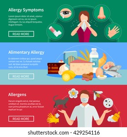 Allergy Symptoms and Treatment Horizontal Banners Set Isolated Vector Illustration