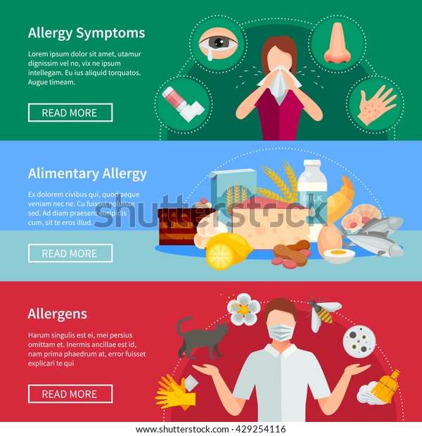 Allergy Symptoms Treatment Horizontal Banners Set Stock Vector (Royalty ...