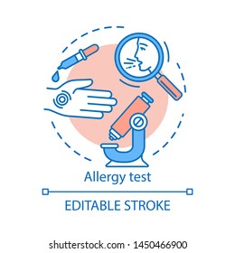 Allergy test concept icon. Allergic reaction diagnosis idea thin line illustration. Symptoms laboratory analysis. Allergic diseases identification. Vector isolated outline drawing. Editable stroke