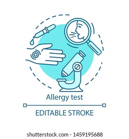 Allergy test concept icon. Allergic reaction diagnosis idea thin line illustration. Symptoms laboratory analysis. Allergic diseases identification. Vector isolated outline drawing. Editable stroke