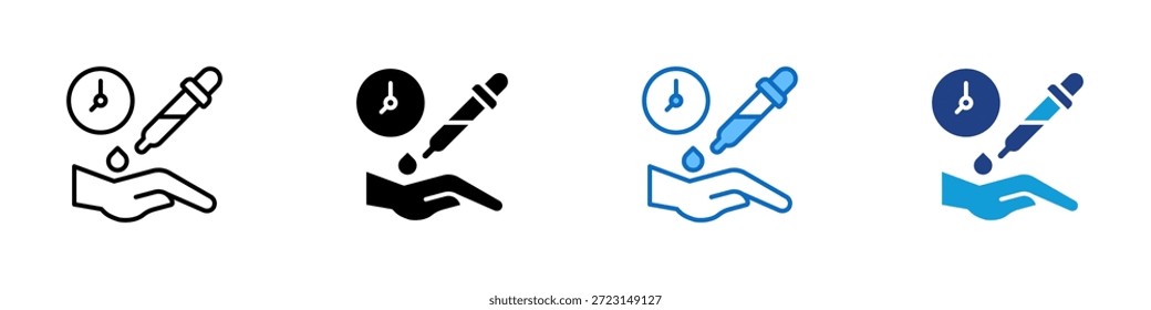 Vector de diseño de íconos de estilo múltiple: símbolo de gotero y reloj que representa las pruebas médicas para detectar reacciones alérgicas