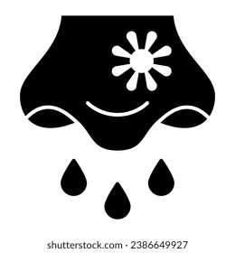 Allergy test solid icon, Medical tests concept, runny nose sign on white background, allergic nose icon in glyph style for mobile concept and web design. Vector graphics