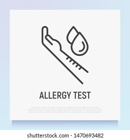 Allergy Test Thin Line Icon: Dripping Allergens On Forearm. Skin Prick Test. Modern Vector Illustration.