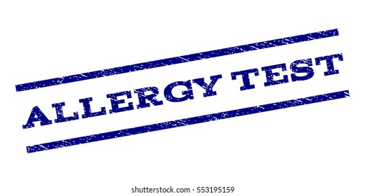 Allergy Test watermark stamp. Text tag between parallel lines with grunge design style. Rubber seal stamp with dirty texture. Vector navy blue color ink imprint on a white background.
