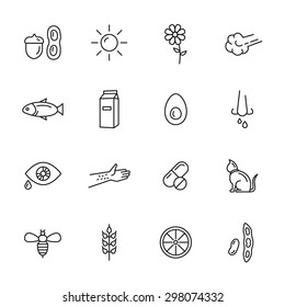 Allergy thin line icons