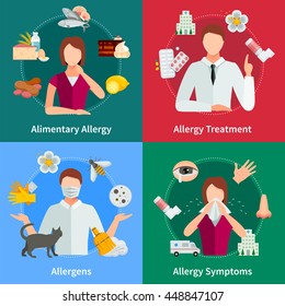 Allergy And Treatment Concept. Allergy Vector Illustration. Allergy Flat Icons Set. Allergy Design Set. Allergy Isolated Elements.