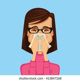 Allergy woman. Vector flat illustration