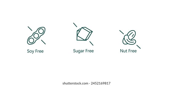 Allergy-Conscious Food Icon: Soy-Free, Sugar-Free, Nut-Free Vector Design