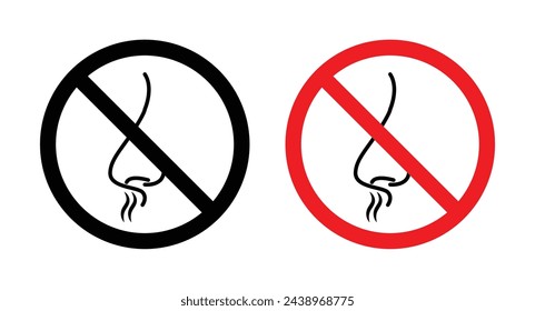 Allergy-Free Zone Sign Set. No Smell Symbol. Nose Sensory Warning Icon.