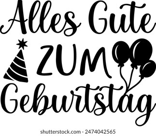 Alles Gute zum Geburtstag Vektorgrafik Handgezeichneter Schriftzug auf Deutsch