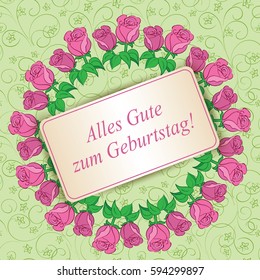 Alles gute zum Geburtstag - Happy birthday - light green floral background with roses