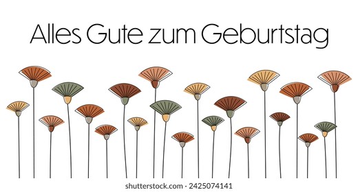 Alles Gute zum Geburtstag - Text auf Deutsch - Happy Birthday. Grußkarte mit bunten abstrakten Blumen.