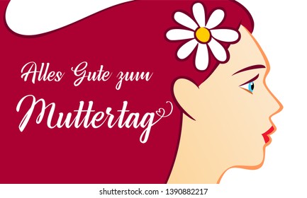 Alles Gute zum Muttertag, beautiful women, translation: Happy mother's day. Wishes mom greeting card for mothers day. Vector Illustration