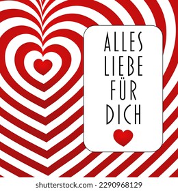 Alles Liebe für Dich - German text - All love for you. Greeting card with hearts.