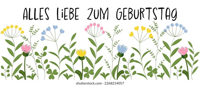 Alles Liebe zum Geburtstag - German text - Happy Birthday. Floral banner for greetings.