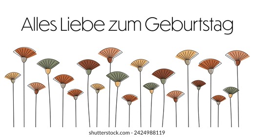 Alles Liebe zum Geburtstag - Text auf Deutsch - Happy Birthday. Grußkarte mit bunten abstrakten Blumen.