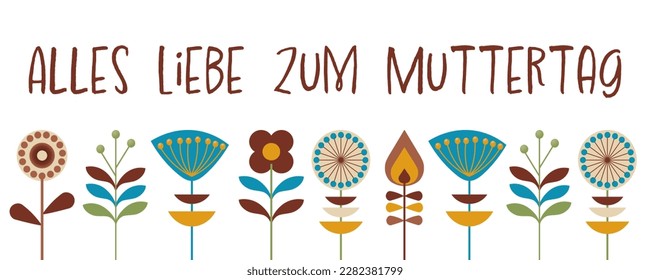 Alles Liebe zum Muttertag - German text - Happy Mother’s Day. Greeting banner with flowers in retro design.