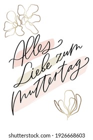 Alles Liebe zum Muttertag moderne, elegante Kartendesign auf Deutsch mit abstrakter Goldblume. Der deutsche Text lautet: Viel Liebe zum Muttertag.