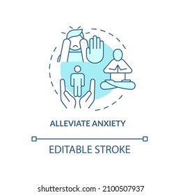 Alleviate anxiety turquoise concept icon. Depression treatment abstract idea thin line illustration. Isolated outline drawing. Editable stroke. Roboto-Medium, Myriad Pro-Bold fonts used