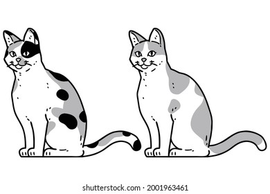 alley cats. Vector black and white illustrations set.