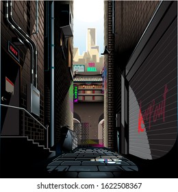 Alley in the Morning vector illustration background