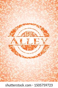 Alley orange tile background illustration. Square geometric mosaic seamless pattern with emblem inside.