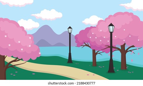 alley in the park along the cherry blossoms