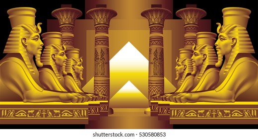 Alley of Sphinxes on a black background