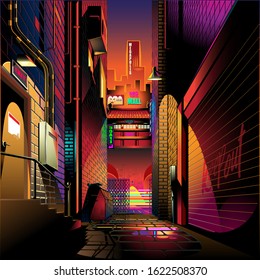 Alley at sunset vector illustration background