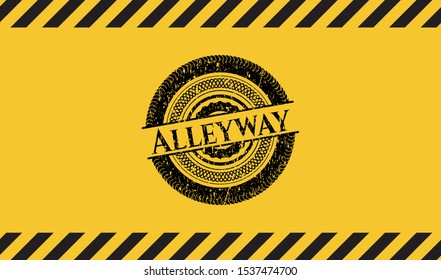 Alleyway Black Grunge Emblem, Yellow Warning Sign. Vector Illustration. Detailed.