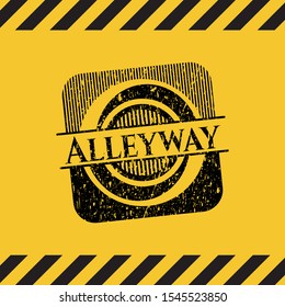 Alleyway Black Grunge Emblem, Yellow Warning Sign. Vector Illustration. Detailed.