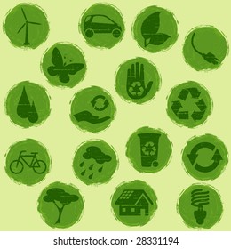 All-green grunge eco buttons (vector); a (JPG) version is also available