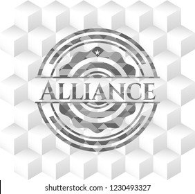 Alliance grey badge with geometric cube white background