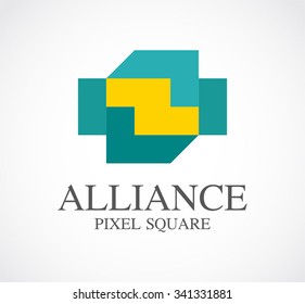 Alliance of pixel square abstract vector and logo design or template digital business icon of company identity symbol concept