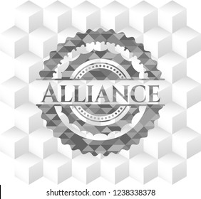 Alliance realistic grey emblem with cube white background