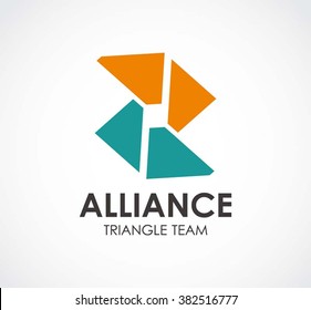 Alliance triangle of team connect abstract vector and logo design or template ribbon link business icon of company identity symbol concept