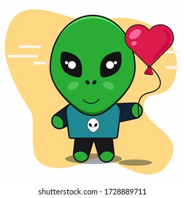 Allien hold a balloon cute design vector illustration