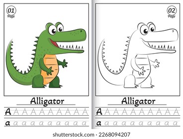 Alligator Alphabet ABC Coloring Page A. Tracing all letters of English alphabet. Preschool activity for kids