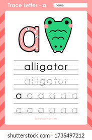 a - alligator : Alphabet A-Z tracing letters worksheet - Exercises for kids